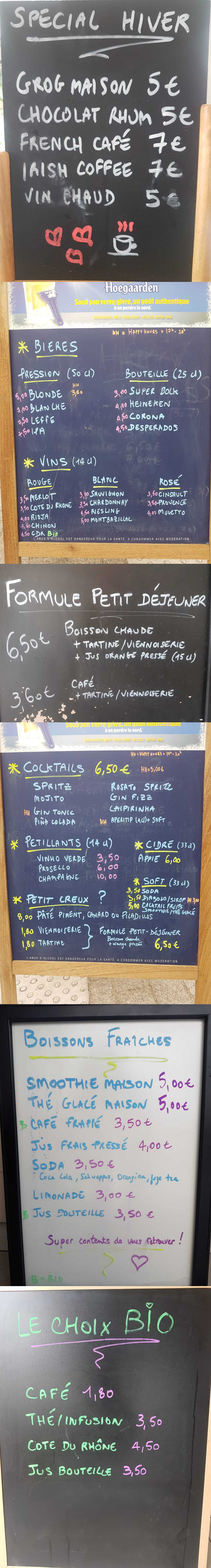 carte menu digitalisé Café La Chope