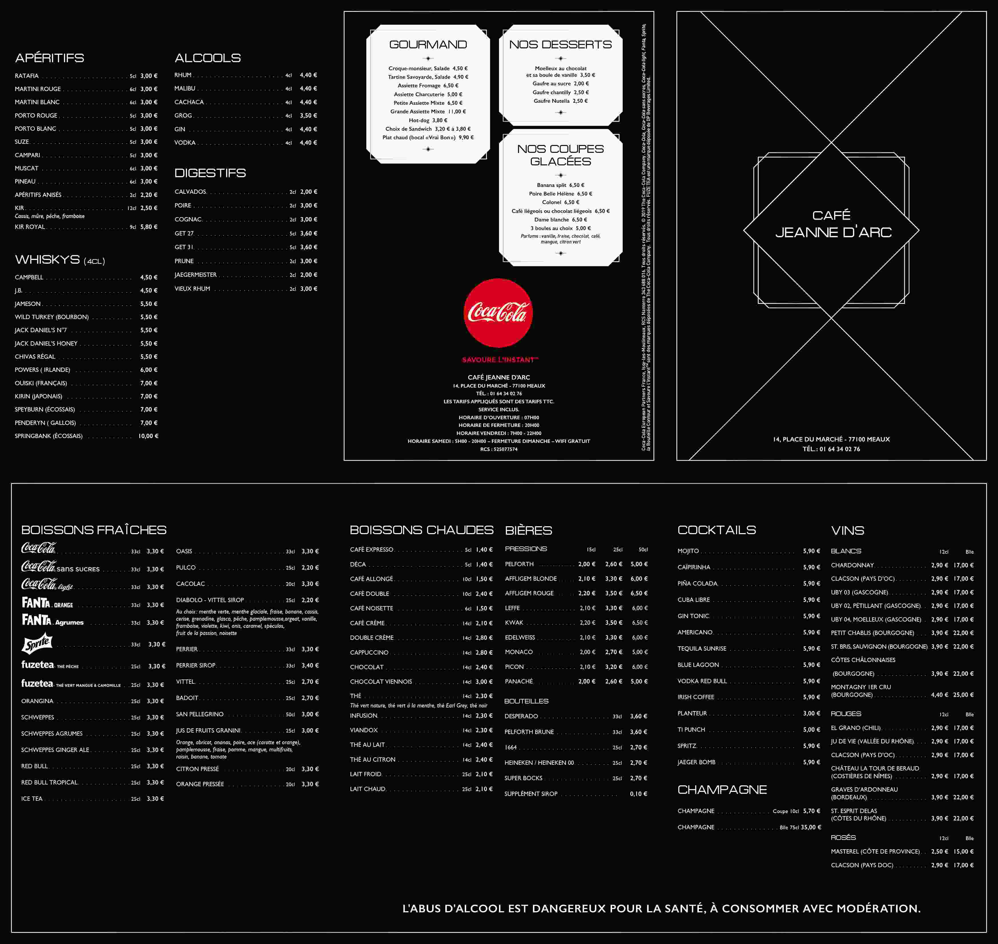 carte menu digitalisé Café Jeanne d arc