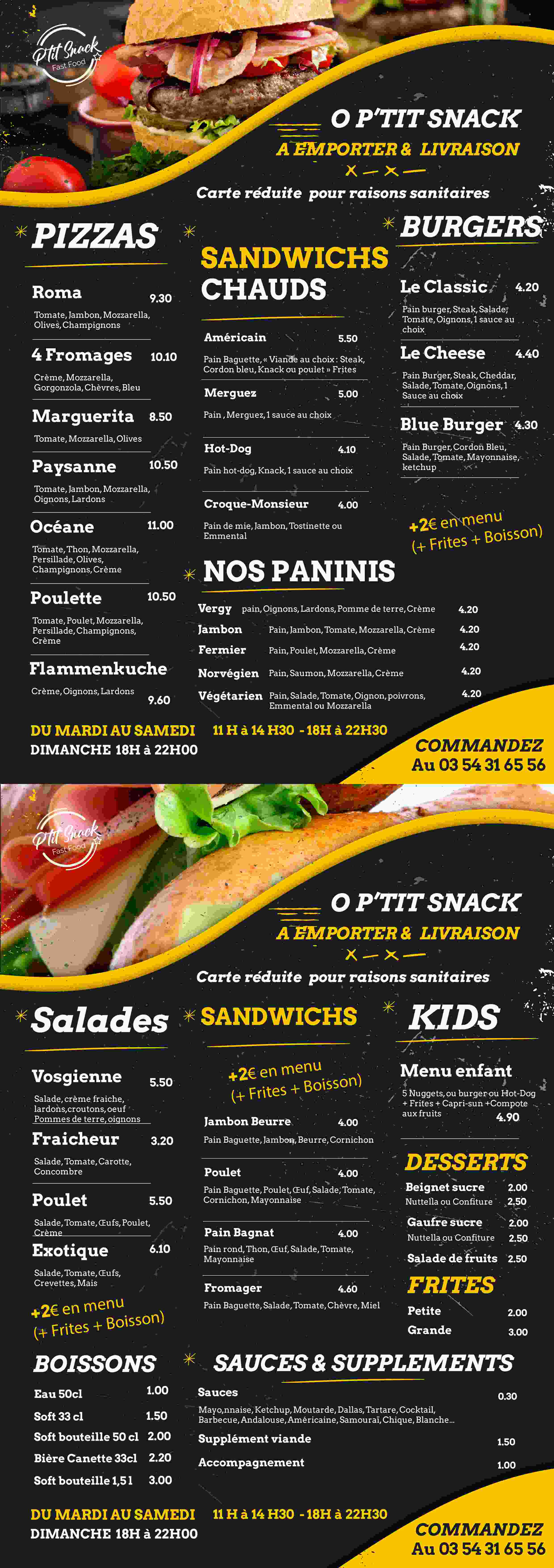 carte menu digitalisé O' P'tit Snack