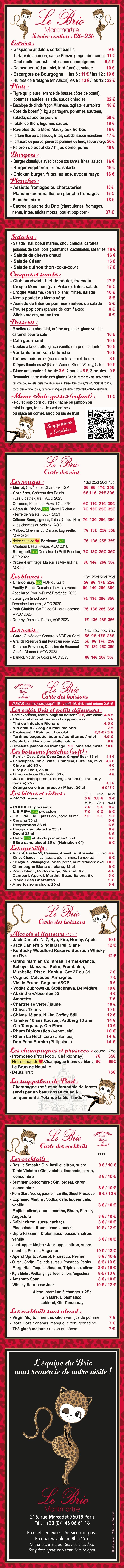 carte menu digitalisé Le Brio