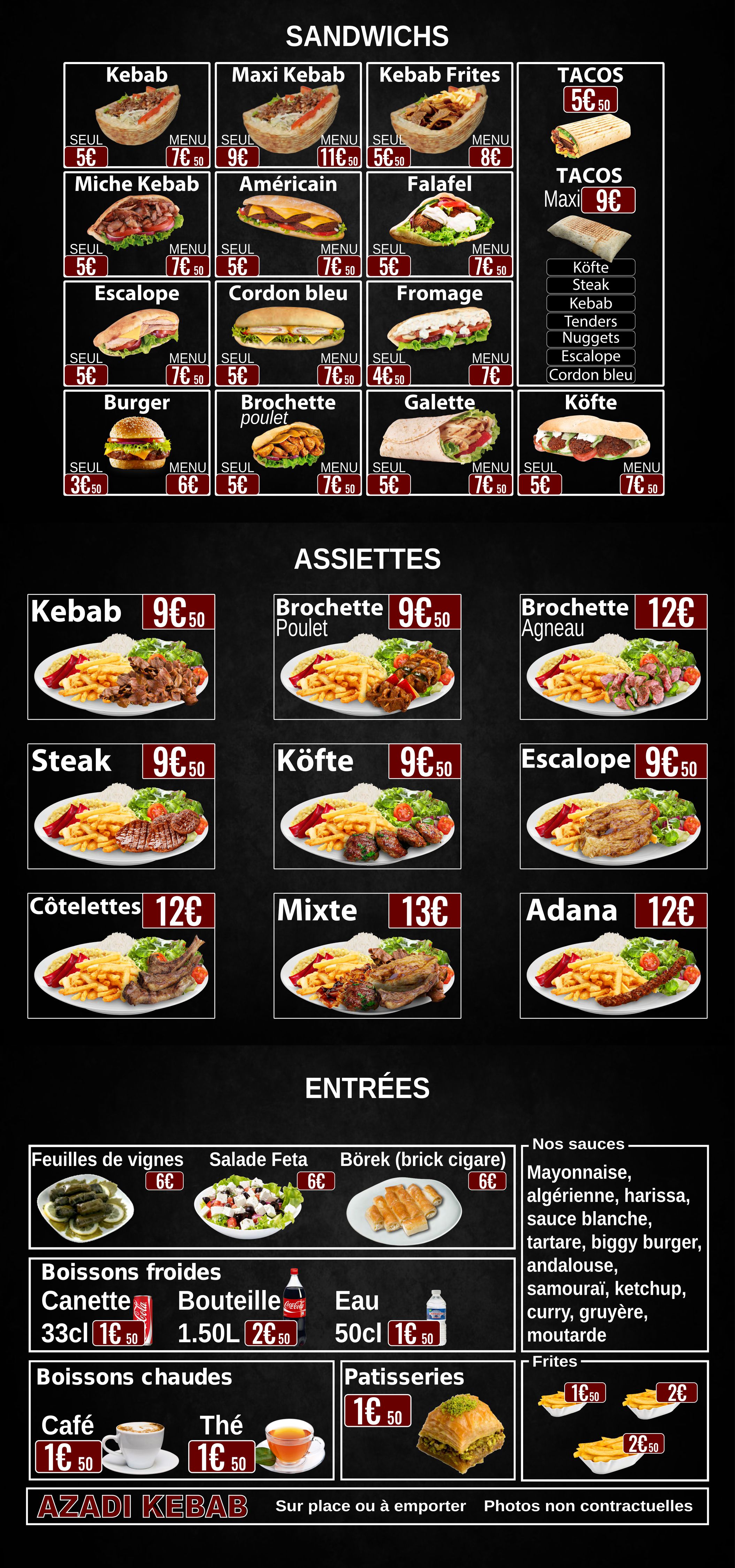 carte menu digitalisé AZADI Kebab