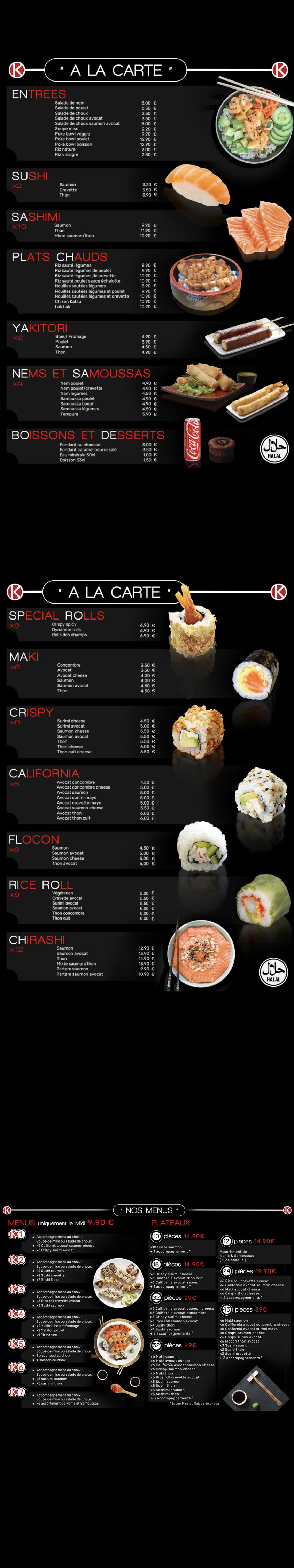 carte menu digitalisé K Sushi