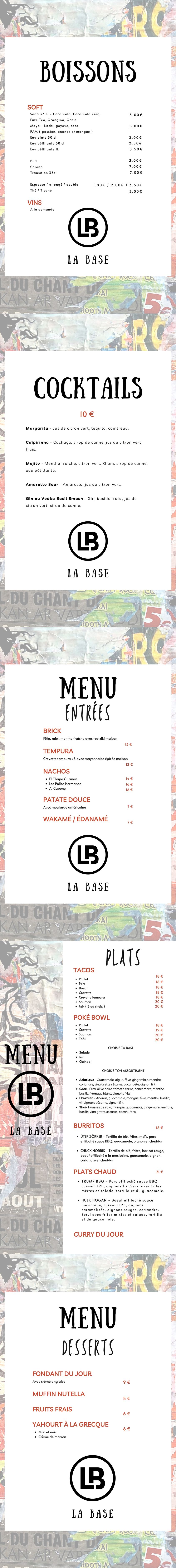 carte menu digitalisé La Base