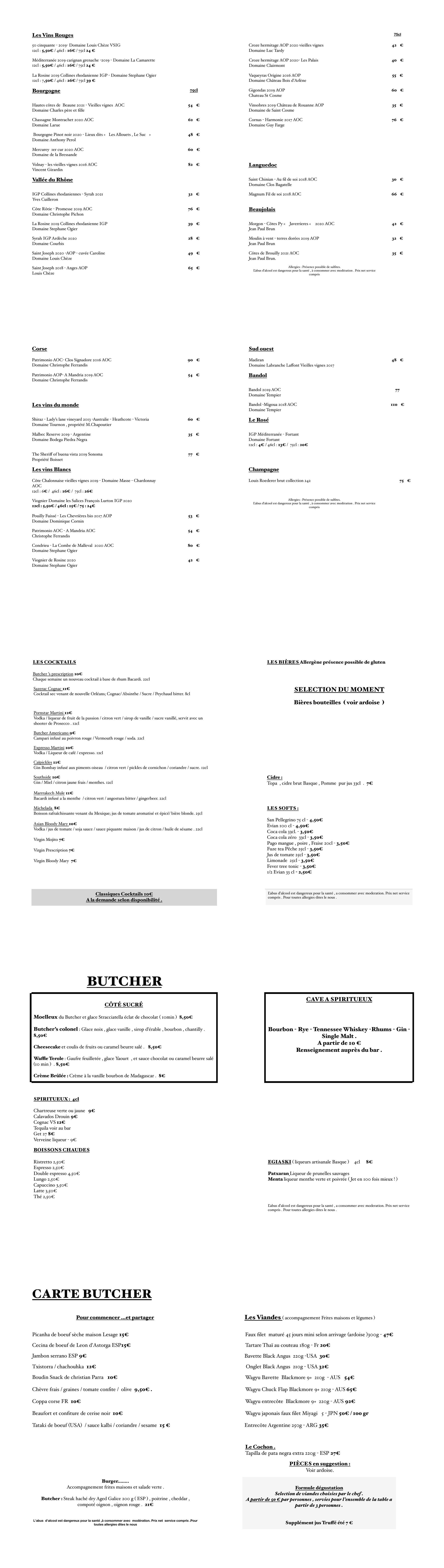 carte menu digitalisé BUTCHER EST 2011