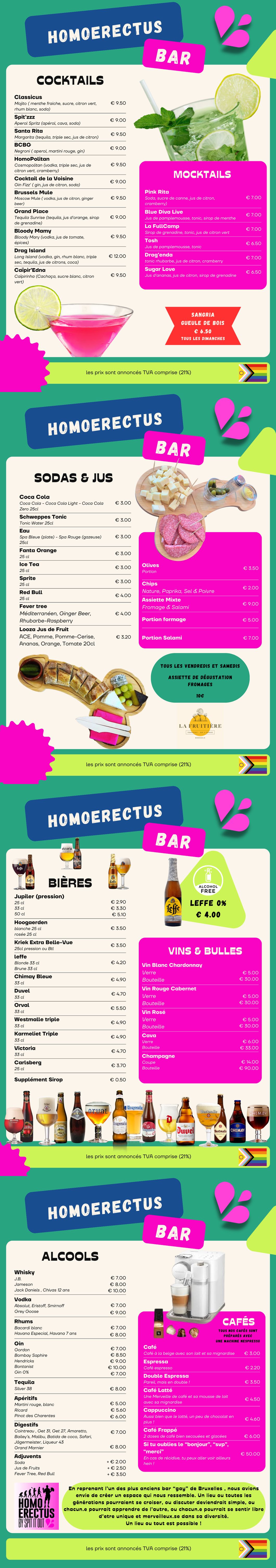 carte menu digitalisé Homo Erectus Bar